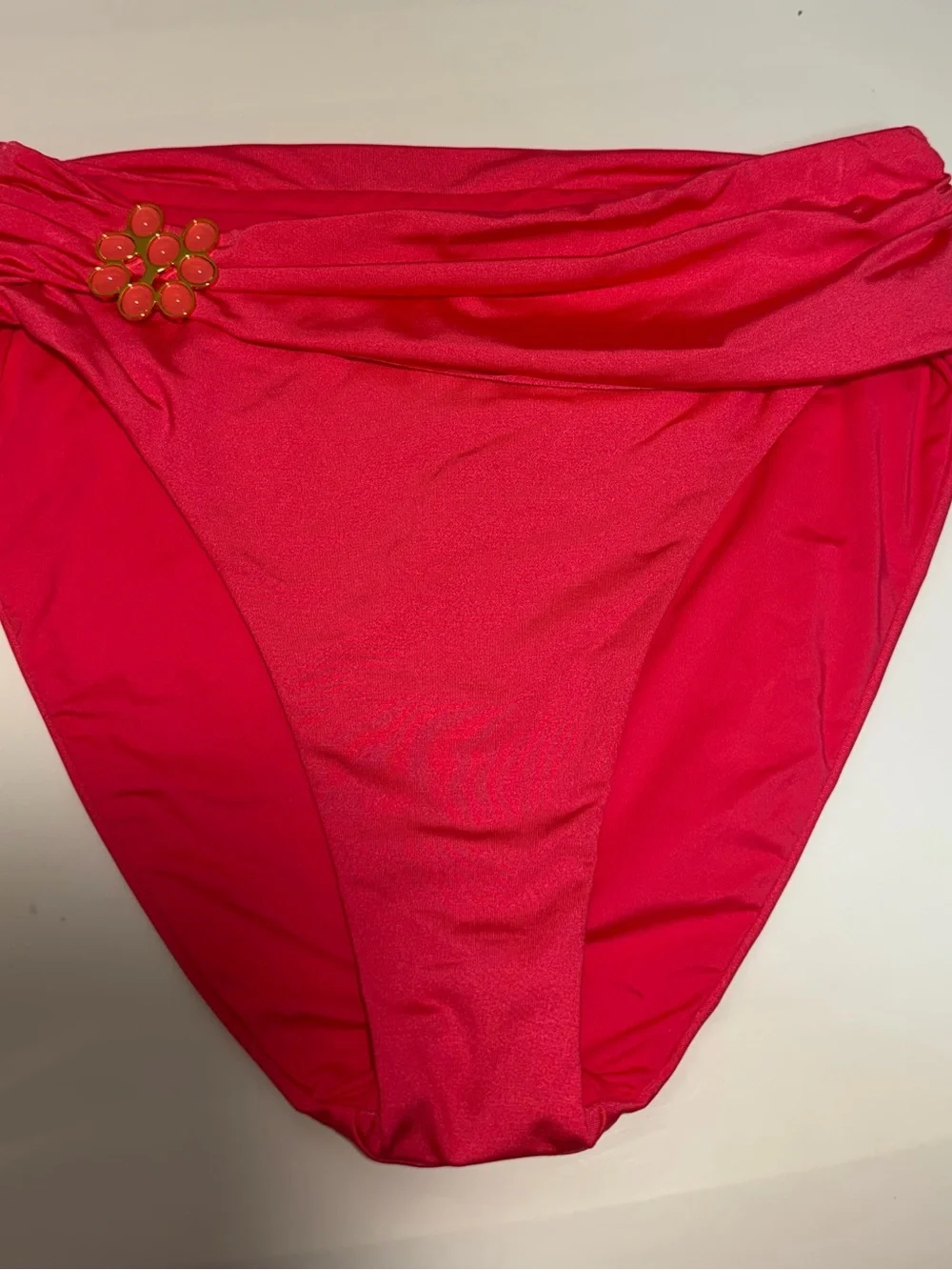 Trina Turk Monaco Solids High Waist Bikini Bottom Geranium Pink Size 8 NWT